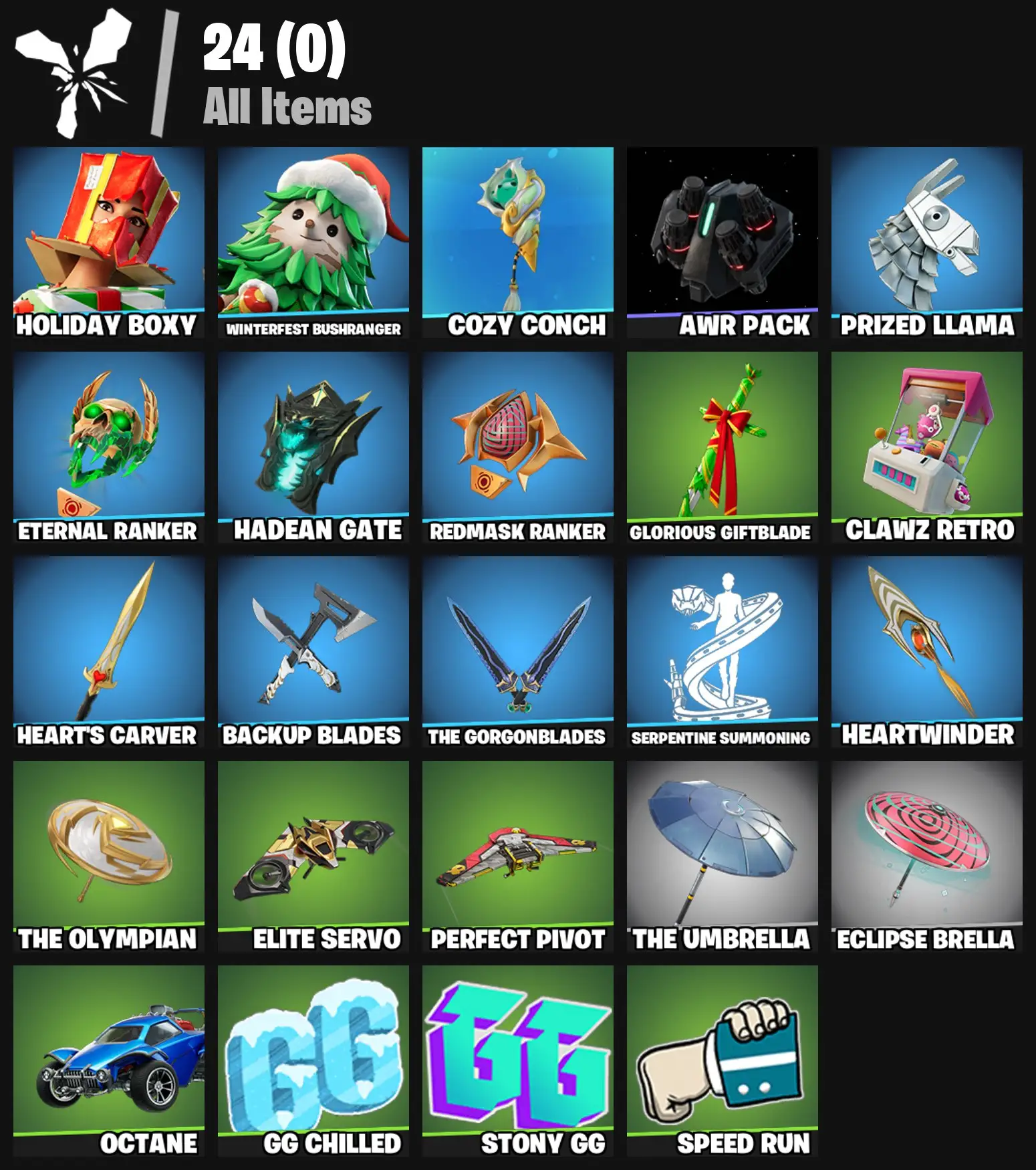 [PC/PSN/XBOX] 2 skins | Holiday Boxy | Winterfest Bushranger | Cozy Conch | AWR Pack | Prized Llama | Eternal Ranker | Hadean Gate | Redmask Ranker | 100 VB