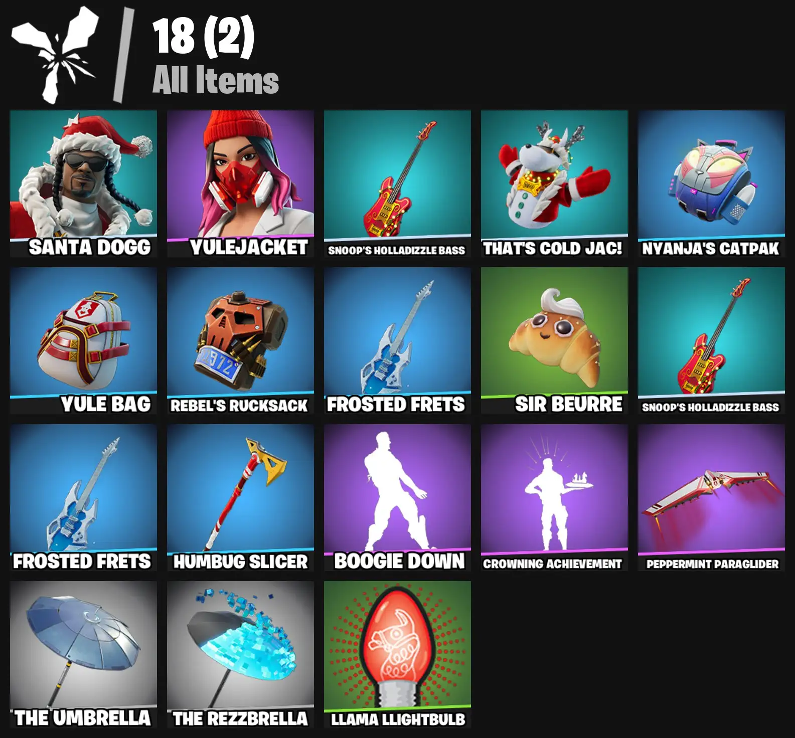 [PC/PSN/XBOX] 2 skins | Santa Dogg | Yulejacket | Snoop's Holladizzle Bass | That's Cold Jac! | Nyanja's Catpak | Yule Bag | Rebel's Rucksack | 0 VB