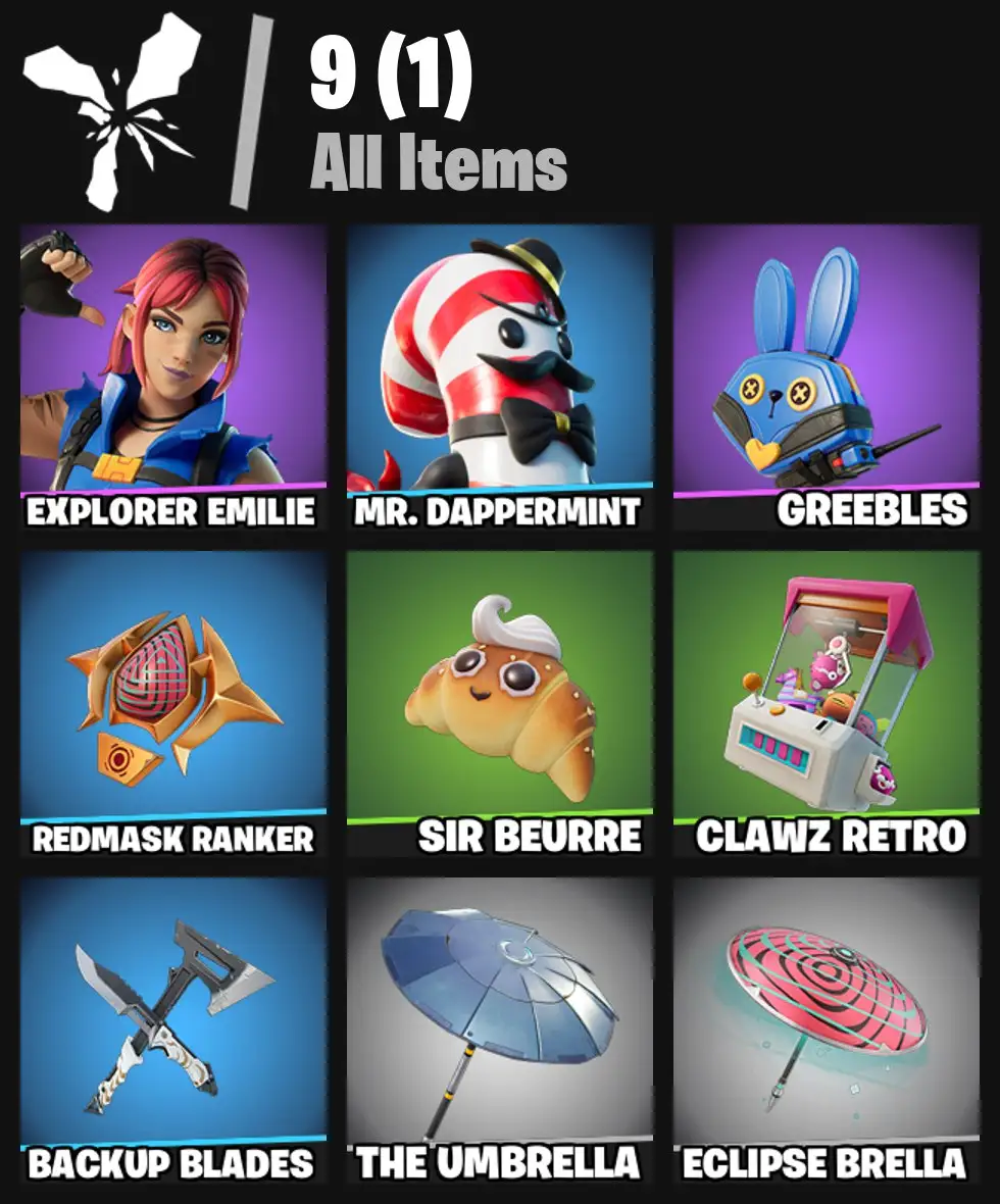 [PC/PSN/XBOX] 2 skins | Explorer Emilie | Mr. Dappermint | Greebles | Redmask Ranker | Sir Beurre | Clawz Retro | Backup Blades | The Umbrella | 0 VB