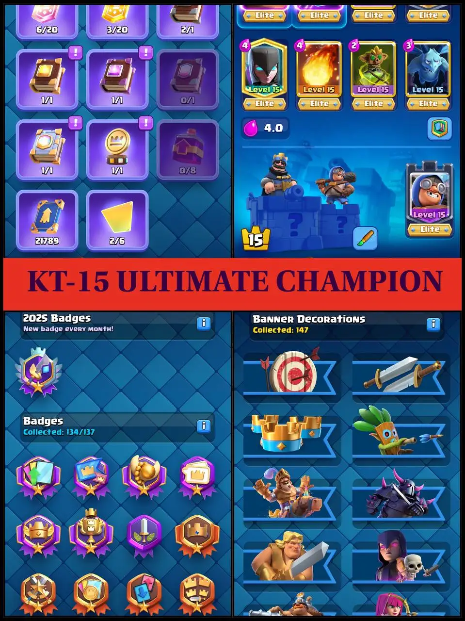 🔥 LVL 67-ULTIMATE CHAMPION 🏆 | 15,000+ TROPHIES 🌍 | 120 MAX CARDS 💯 | 65 ELITE ⚔️ | 21 EVO ✨ | 21 TOWER SKINS 🏰 | 154 EMOTES 🎭 | 147 BANNERS 🖼 | 21K WINS ⚡️ | SAFE LOGIN 🔐 | INSTANT DELIVERY 🚀