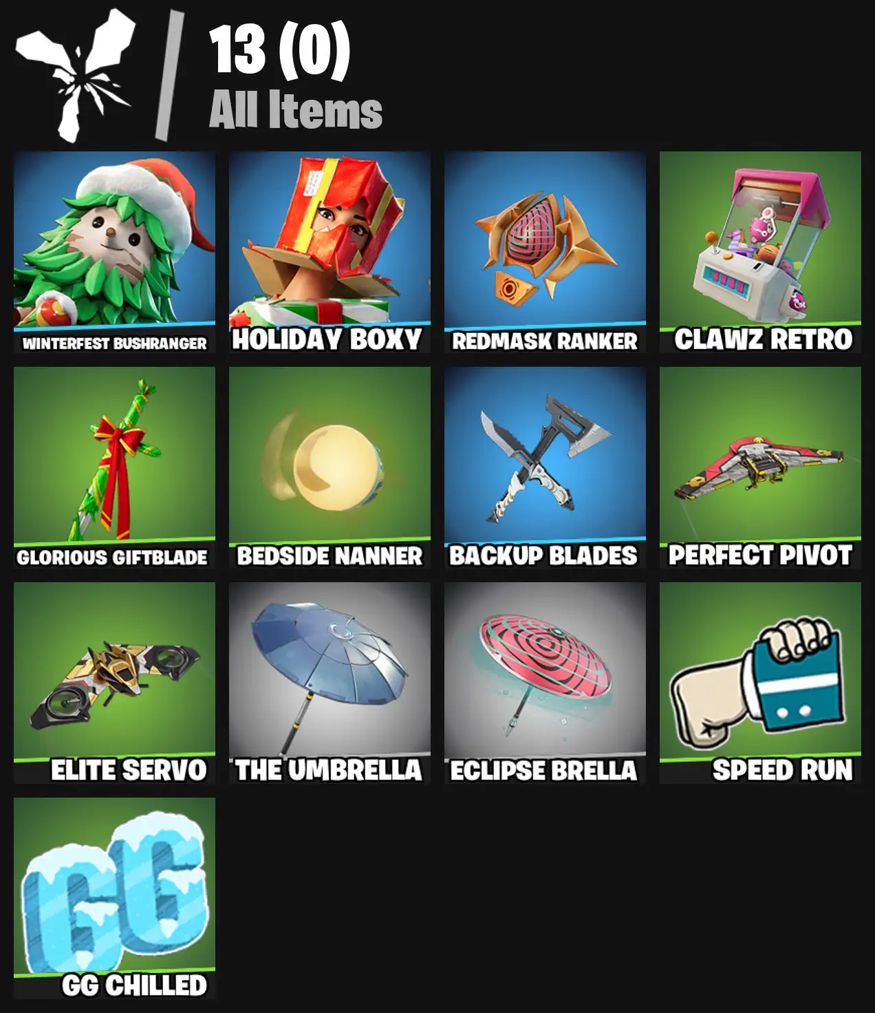 [PC/PSN/XBOX] 2 skins | Winterfest Bushranger | Holiday Boxy | Redmask Ranker | Clawz Retro | Glorious Giftblade | Bedside Nanner | Backup Blades | 0 VB