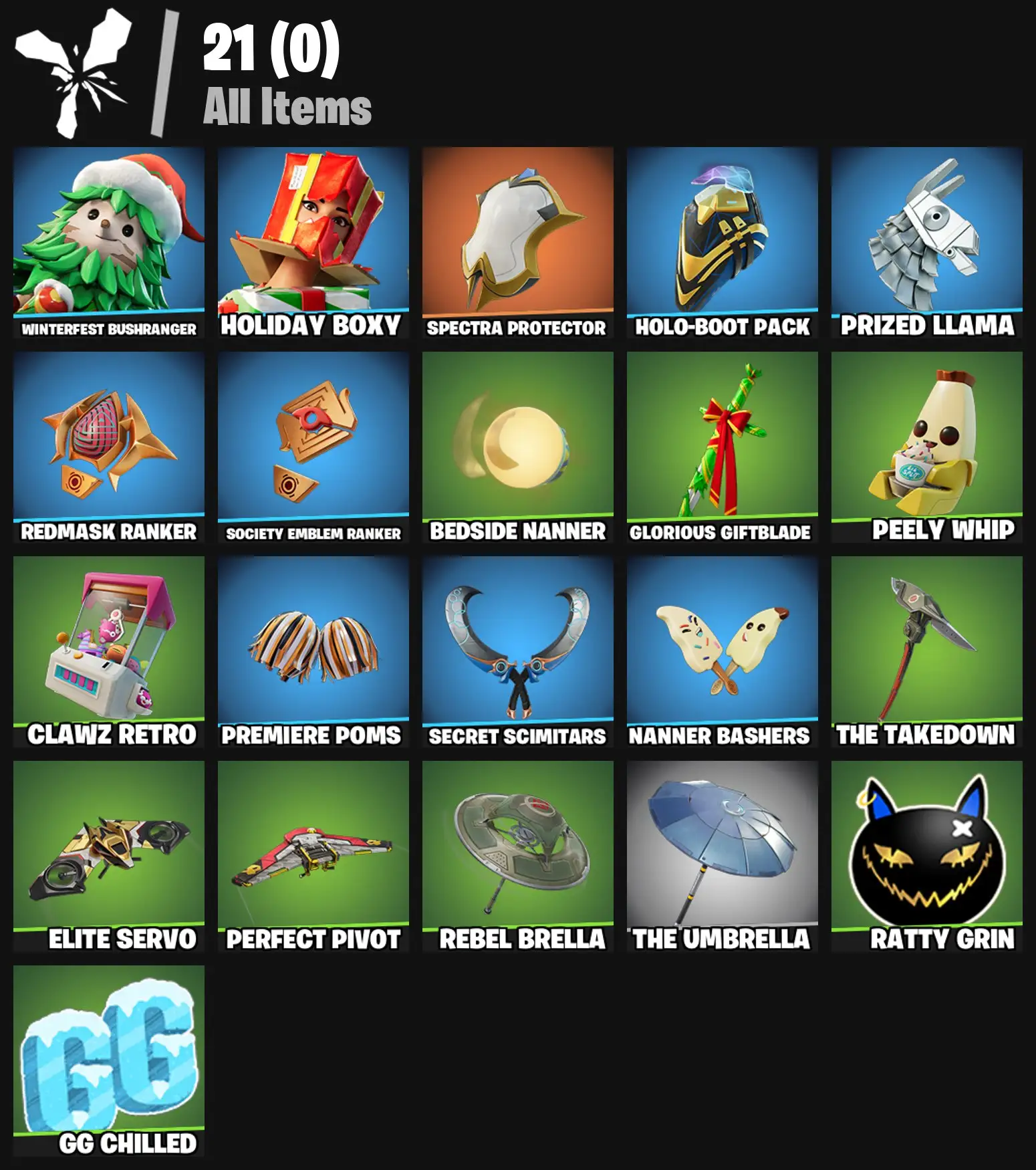 [PC/PSN/XBOX] 2 skins | Winterfest Bushranger | Holiday Boxy | Spectra Protector | Holo-Boot Pack | Prized Llama | Redmask Ranker | 100 VB