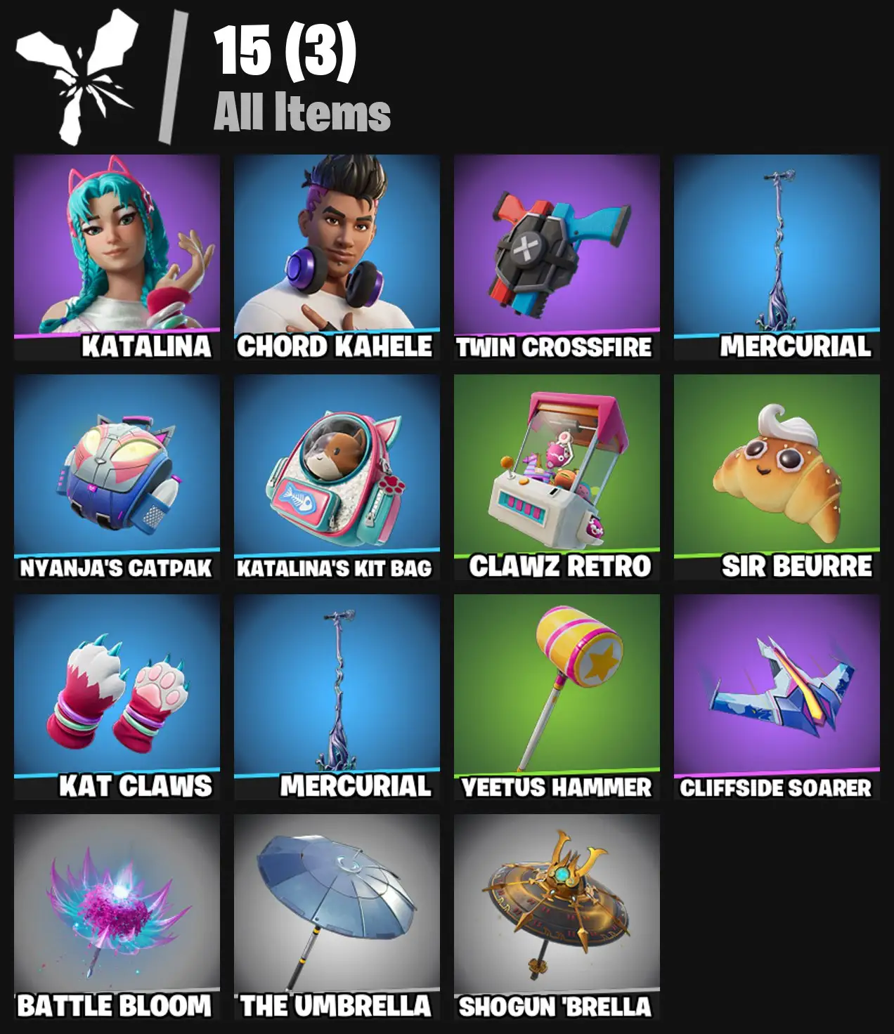 [PC/PSN/XBOX] 2 skins | Katalina | Chord Kahele | Twin Crossfire | Mercurial | Nyanja's Catpak | Katalina's Kit Bag | Clawz Retro | Sir Beurre | 100 VB