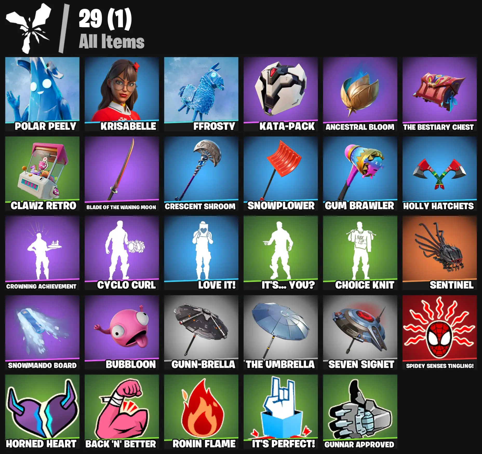 [PC/PSN/XBOX] 2 skins | Polar Peely | Krisabelle | Ffrosty | Kata-Pack | Ancestral Bloom | The Bestiary Chest | Clawz Retro | Blade of the Waning Moon | 0 VB