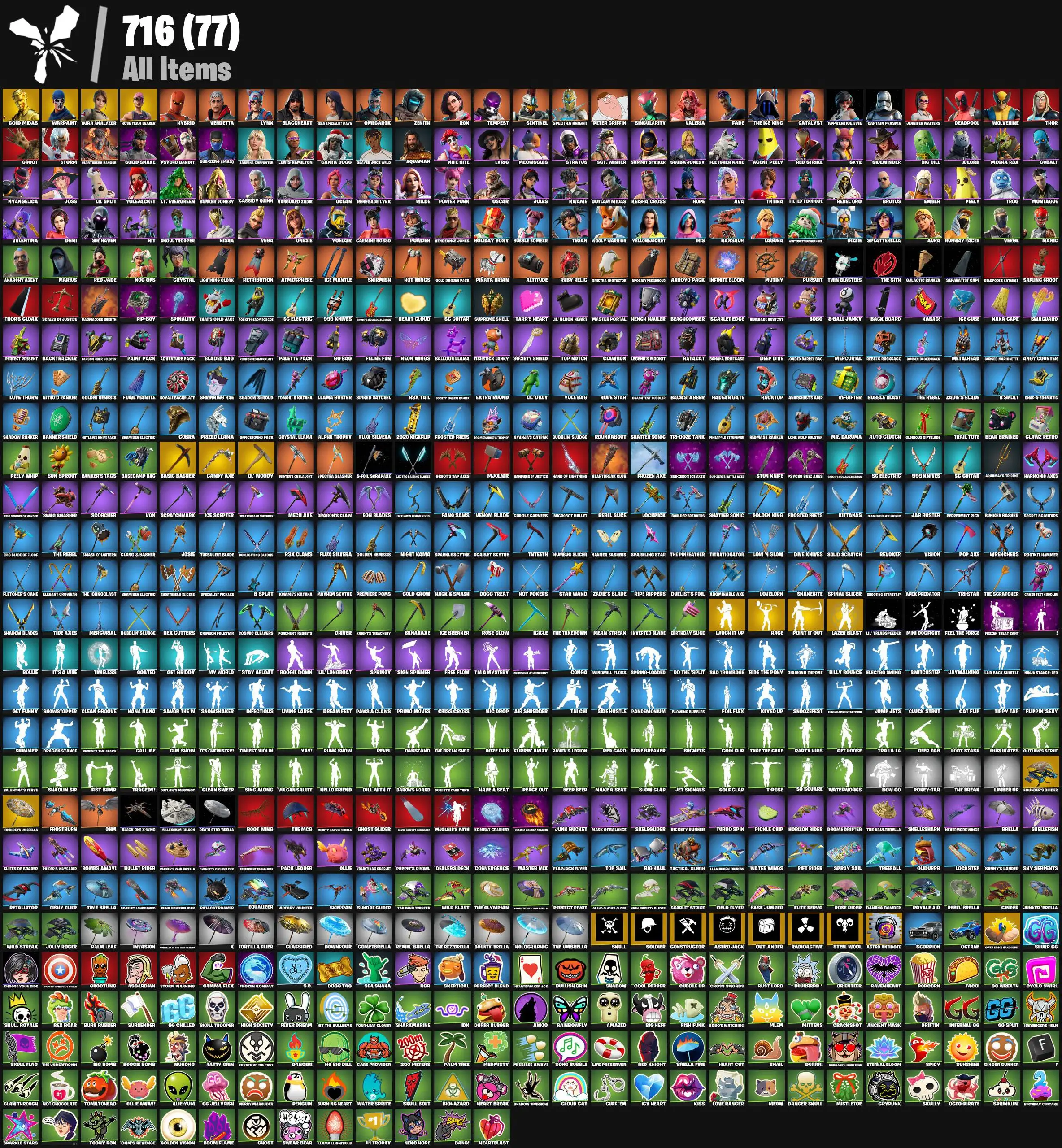 [PC/XBOX] 113 skins | OG STW | Gold Midas | Aura Analyzer | Pursuit | Clawz Retro | Skirmish | Neon Wings | Knight's Treachery | Basic Basher | Mean Streak 