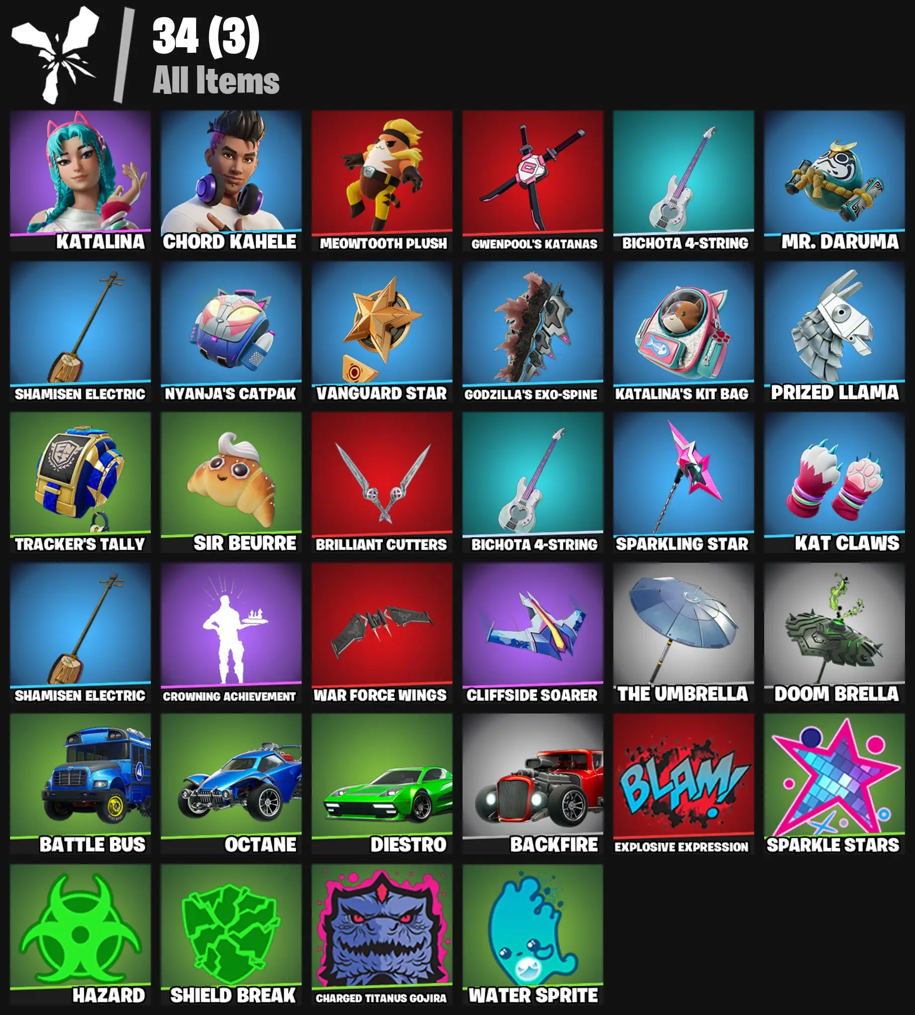 [PC/PSN/XBOX] 2 skins | Katalina | Chord Kahele | Meowtooth Plush | Gwenpool's Katanas | Bichota 4-String | Mr. Daruma | Shamisen Electric | 200 VB