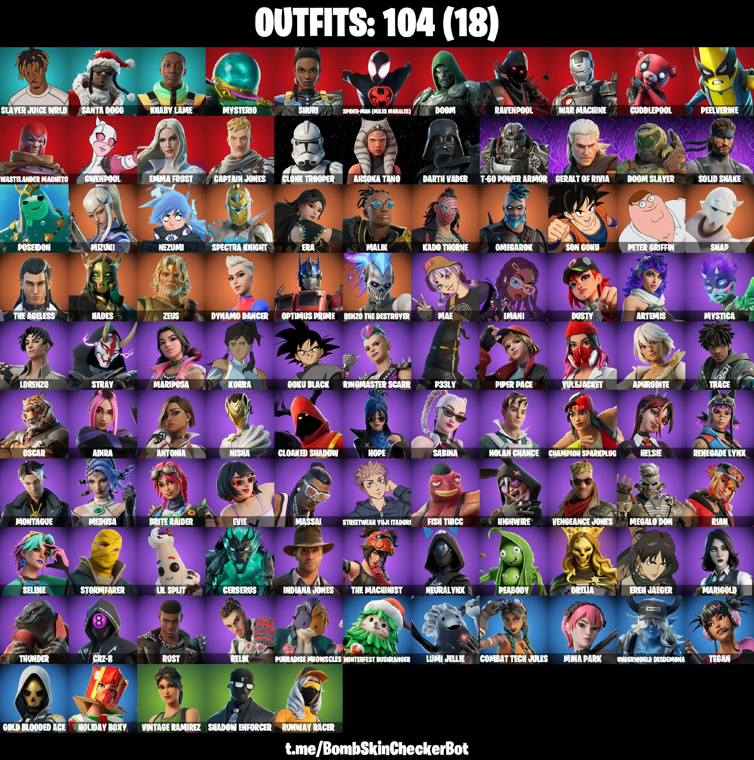 [PC/PSN/XBOX] 104 skins | Clone Trooper | Doom Slayer | Stray | Eren Jaeger | Knight  Helm | Black Goku | CRZ 8 | Renegade Lynx