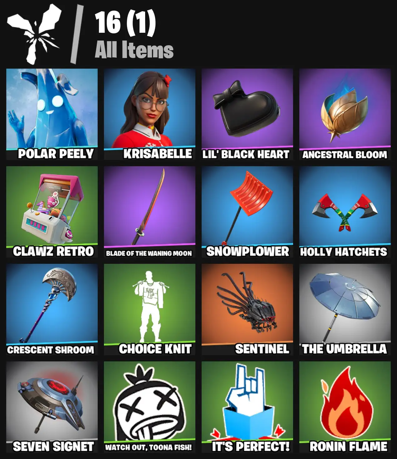 [PC/PSN/XBOX] 2 skins | Polar Peely | Krisabelle | Lil' Black Heart | Ancestral Bloom | Clawz Retro | Blade of the Waning Moon | Snowplower | 200 VB