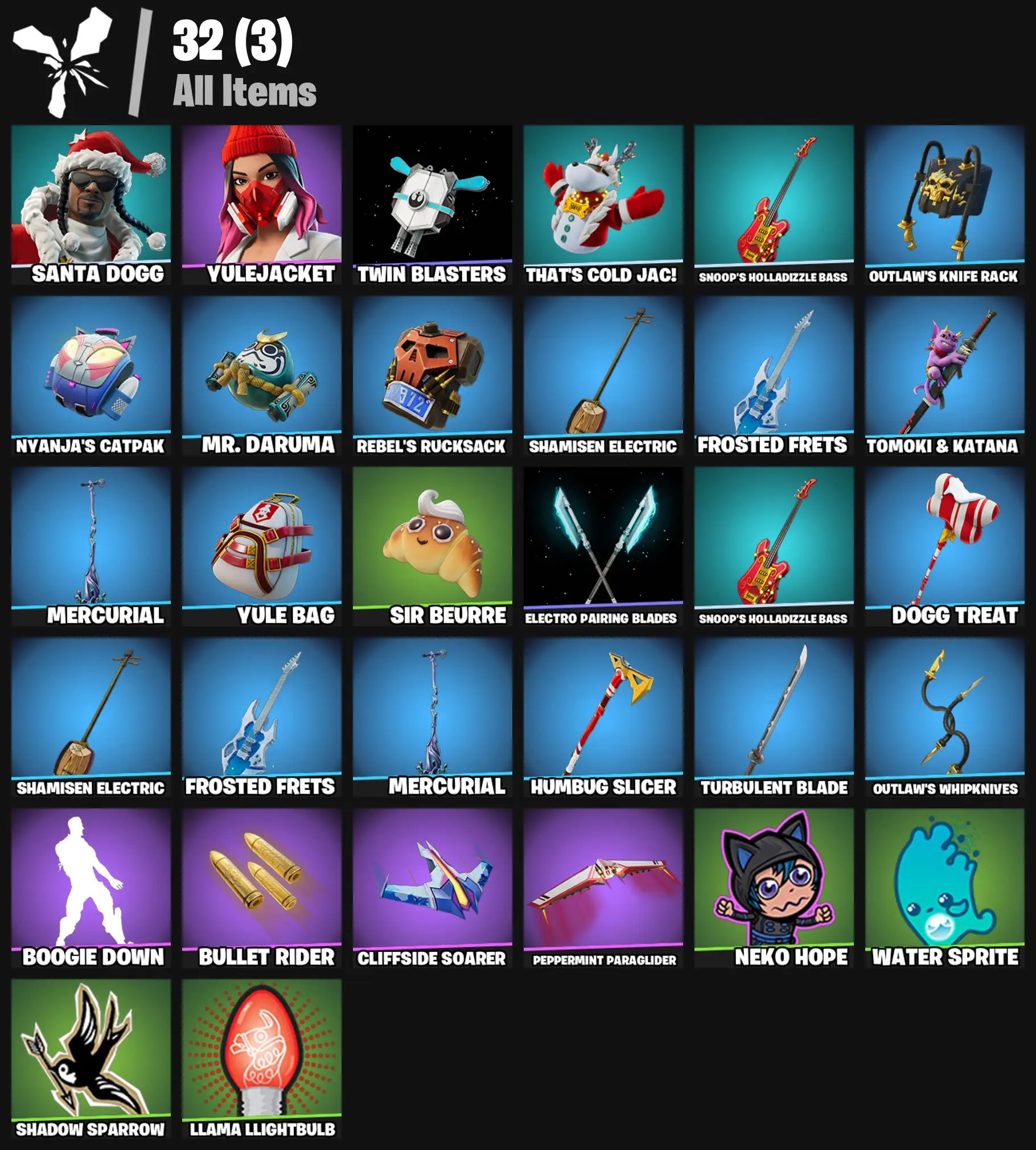 [PC/PSN/XBOX] 2 skins | Santa Dogg | Yulejacket | Twin Blasters | That's Cold Jac! | Snoop's Holladizzle Bass | Outlaw's Knife Rack | 100 VB