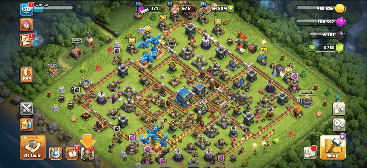 🔥 TH12 • Lvl 129 • Queen 50 • King 45 • Warden 30 • Strong Walls • Max BH7 • 2718 Gems Clean & Active 🔥