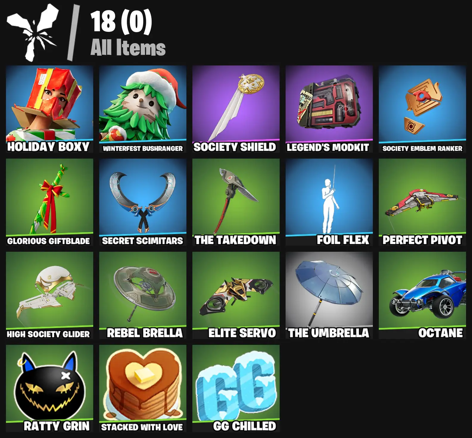 [PC/PSN/XBOX] 2 skins | Holiday Boxy | Winterfest Bushranger | Society Shield | Legend's Modkit | Society Emblem Ranker | Glorious Giftblade | 200 VB