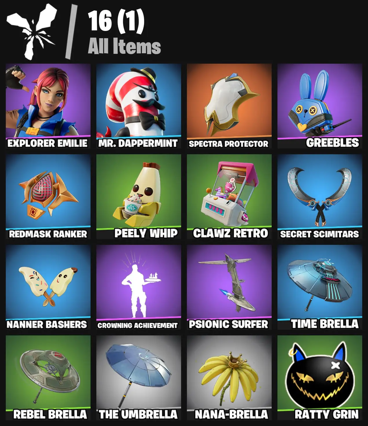 [PC/PSN/XBOX] 2 skins | Explorer Emilie | Mr. Dappermint | Spectra Protector | Greebles | Redmask Ranker | Peely Whip | Clawz Retro | Secret Scimitars | 0 VB