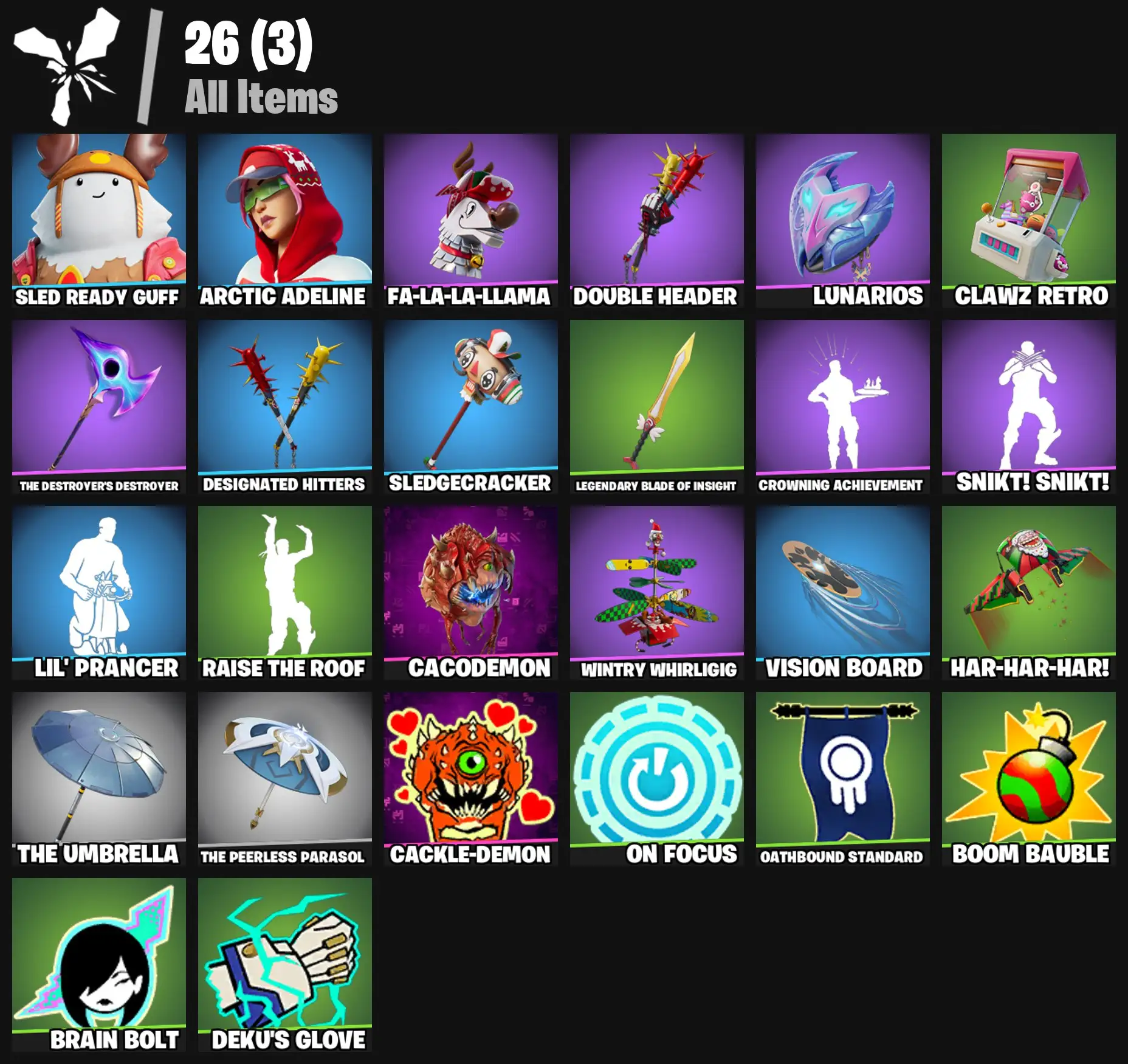 [PC/PSN/XBOX] 2 skins | Sled Ready Guff | Arctic Adeline | Fa-la-la-Llama | Double Header | Lunarios | Clawz Retro | The Destroyer's Destroyer | 100 VB