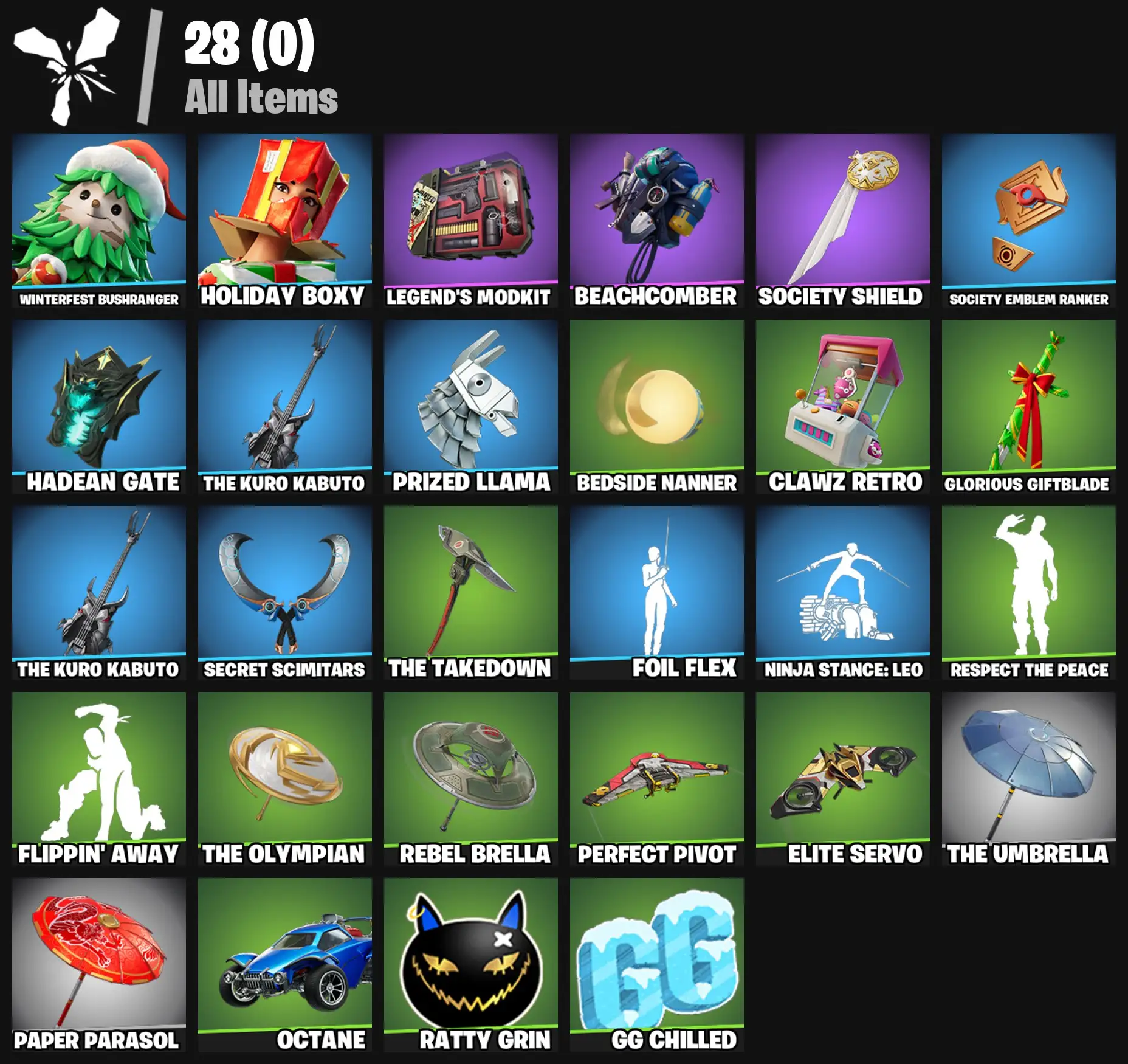 [PC/PSN/XBOX] 2 skins | Winterfest Bushranger | Holiday Boxy | Legend's Modkit | Beachcomber | Society Shield | Society Emblem Ranker | Hadean Gate | 200 VB