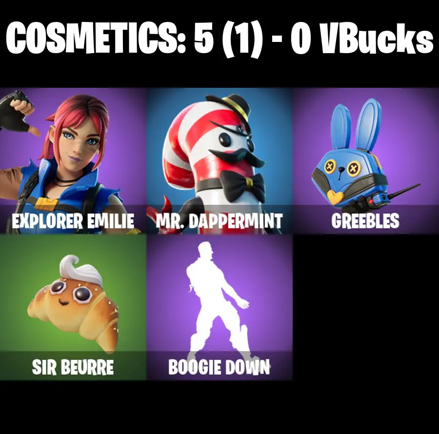 [PC/PSN/XBOX] 2 skins | Explorer Emilie | Mr. Dappermint | Greebles | Sir Beurre | Boogie Down | 0 VB