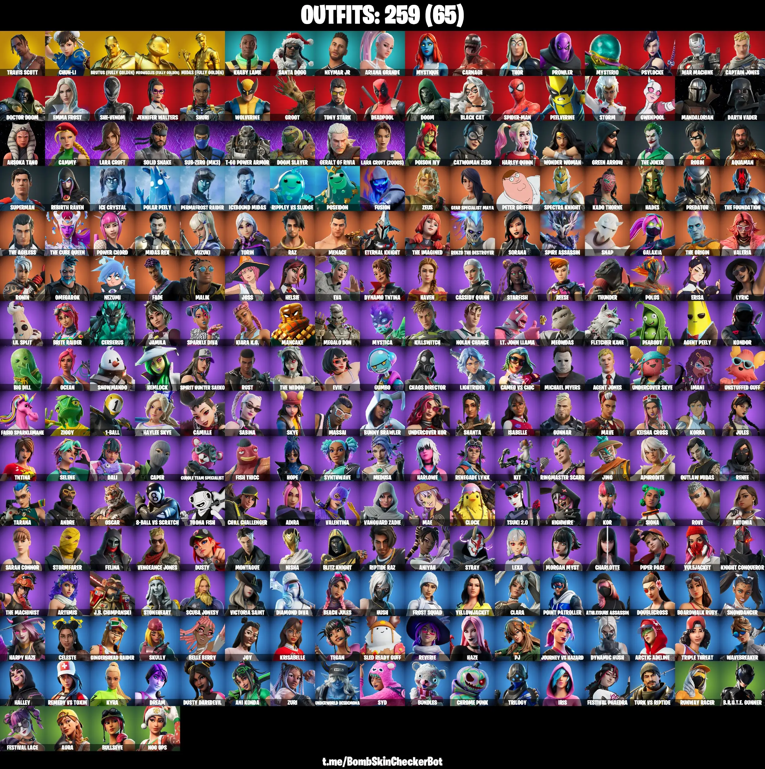 【259 SKINS】 TRAVIS SCOTT❤️ GOLD MIDAS❤️ CHUN-LI❤️ GOLD BRUTUS❤️   (PC/PSN/XBOX)