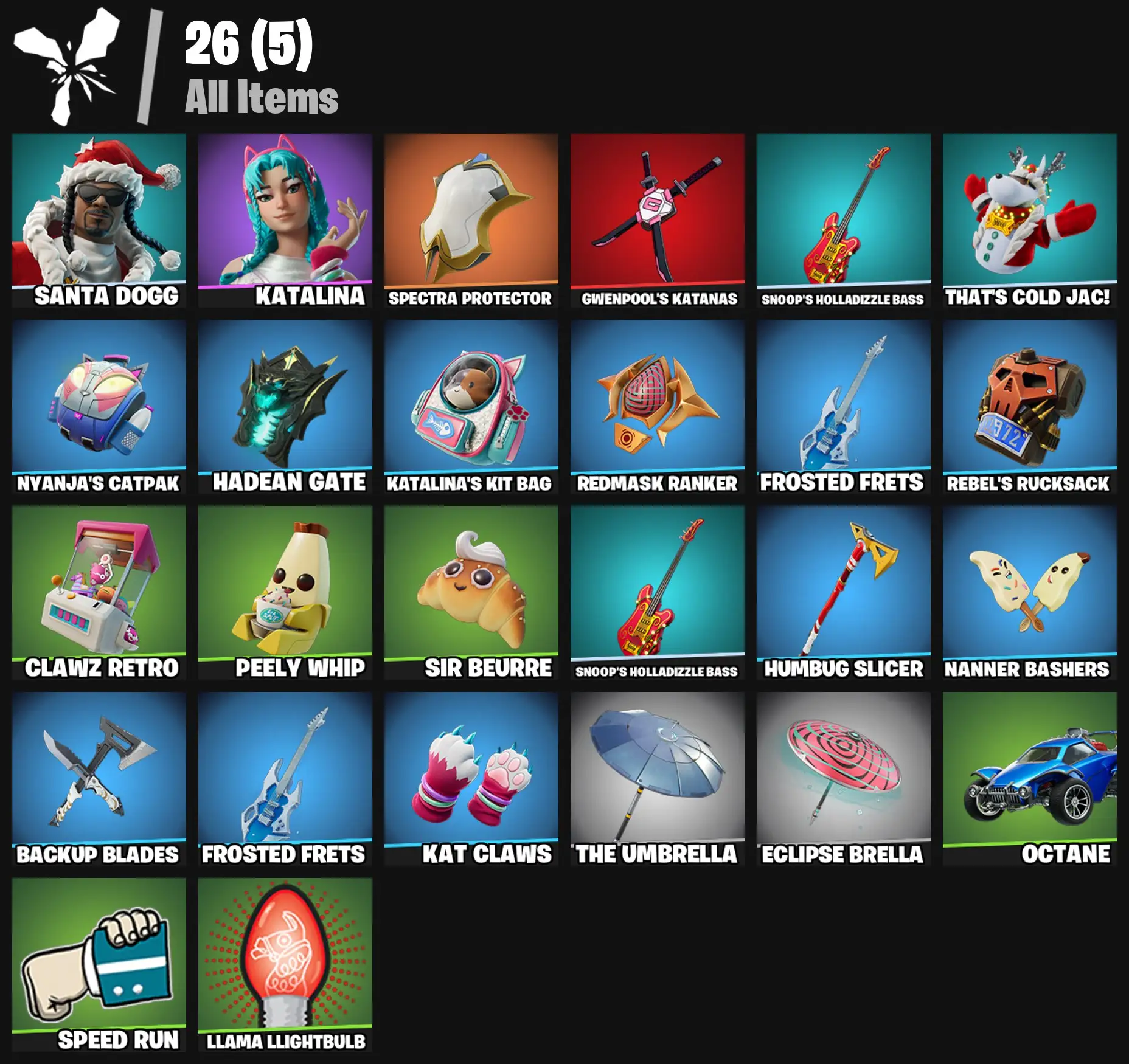 [PC/PSN/XBOX] 2 skins | Santa Dogg | Katalina | Spectra Protector | Gwenpool's Katanas | Snoop's Holladizzle Bass | That's Cold Jac! | Nyanja's Catpak | 0 VB