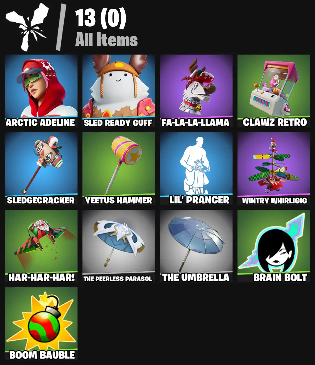 [PC/PSN/XBOX] 2 skins | Arctic Adeline | Sled Ready Guff | Fa-la-la-Llama | Clawz Retro | Sledgecracker | Yeetus Hammer | Lil' Prancer | 0 VB