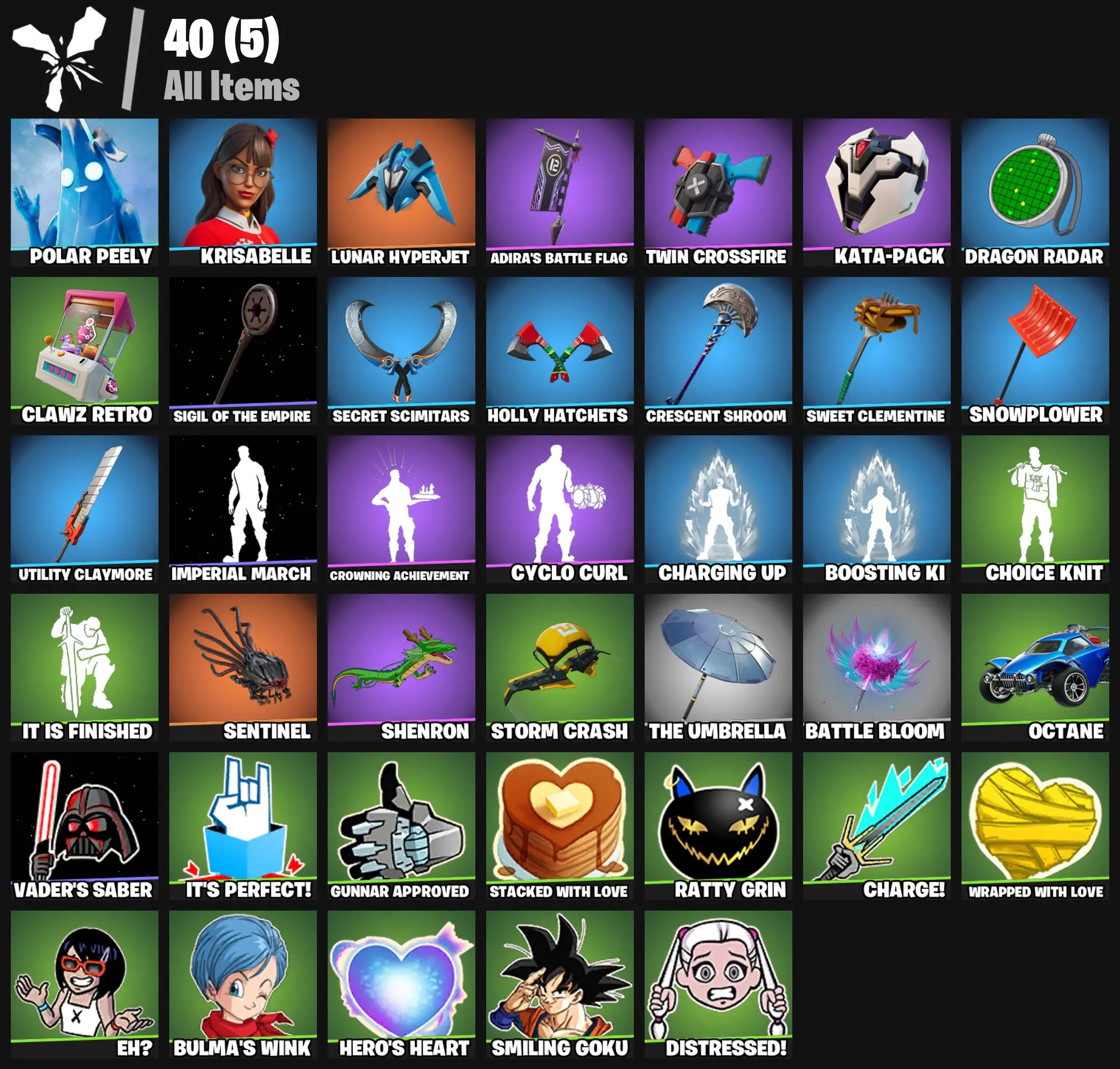 [PC/PSN/XBOX] 2 skins | Polar Peely | Krisabelle | Lunar Hyperjet | Adira's Battle Flag | Twin Crossfire | Kata-Pack | Dragon Radar | Clawz Retro | 400 VB