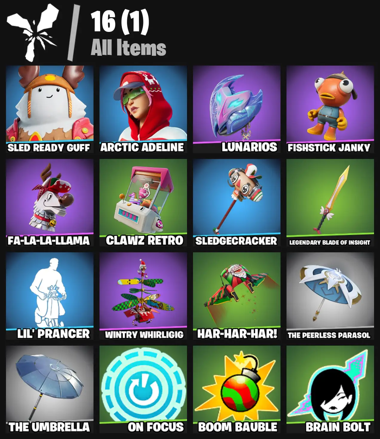 [PC/PSN/XBOX] 2 skins | Sled Ready Guff | Arctic Adeline | Lunarios | Fishstick Janky | Fa-la-la-Llama | Clawz Retro | Sledgecracker | 100 VB