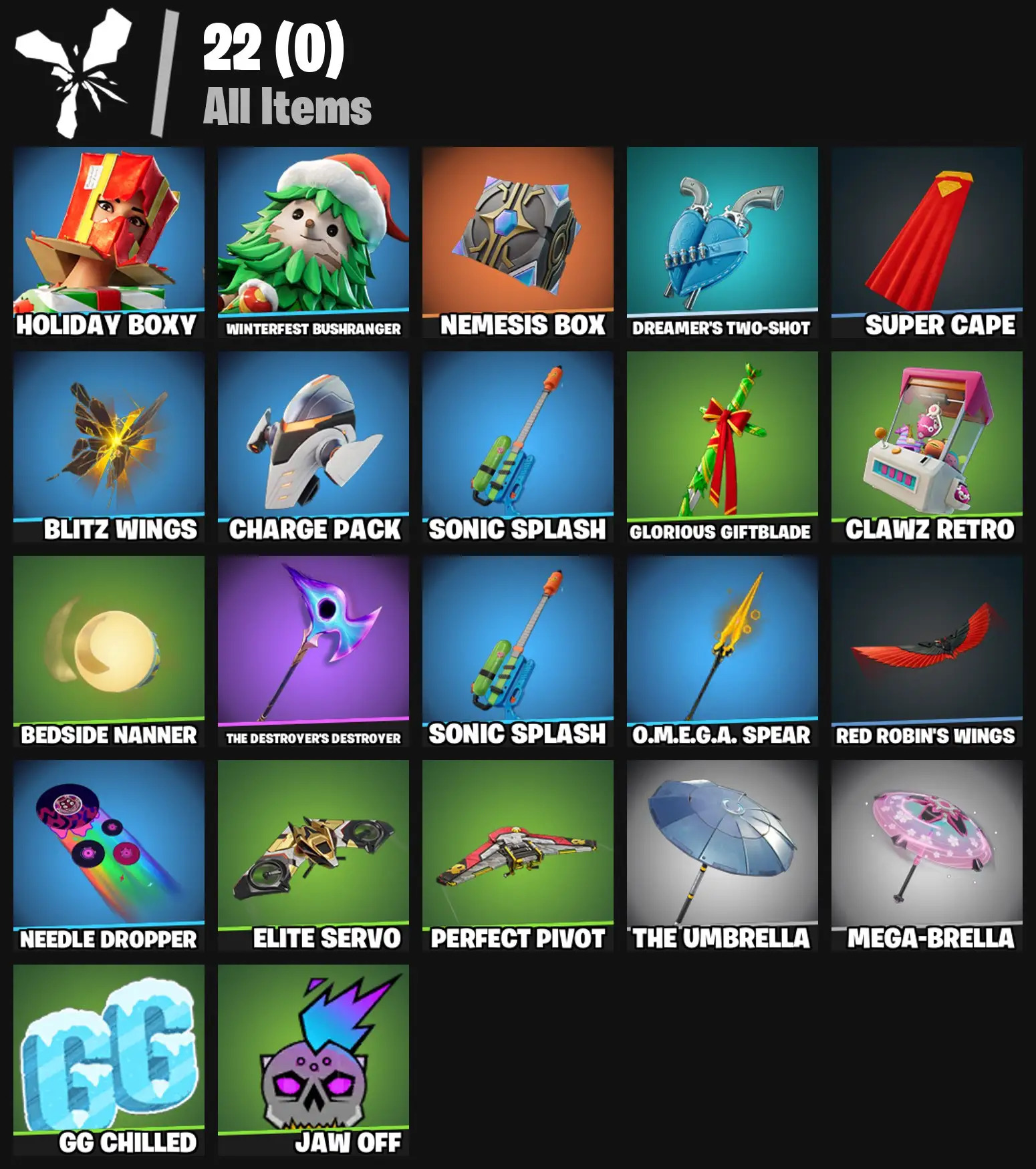 [PC/PSN/XBOX] 2 skins | Holiday Boxy | Winterfest Bushranger | Nemesis Box | Dreamer's Two-Shot | Super Cape | Blitz Wings | Charge Pack | 100 VB