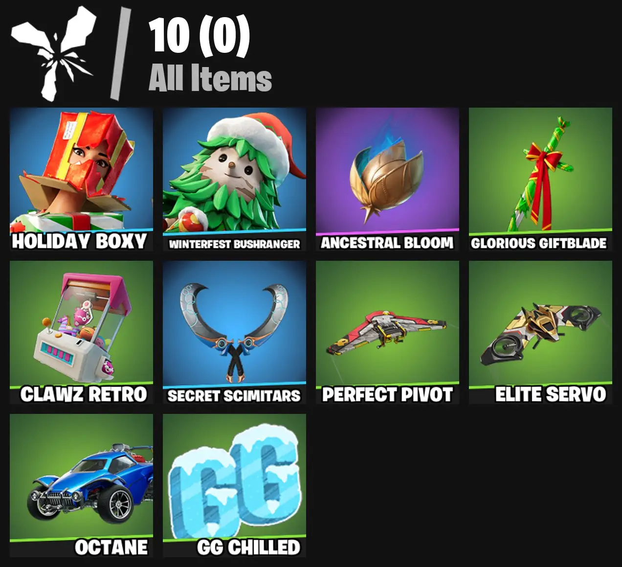 [PC/PSN/XBOX] 2 skins | Holiday Boxy | Winterfest Bushranger | Ancestral Bloom | Glorious Giftblade | Clawz Retro | Secret Scimitars | Perfect Pivot | 0 VB