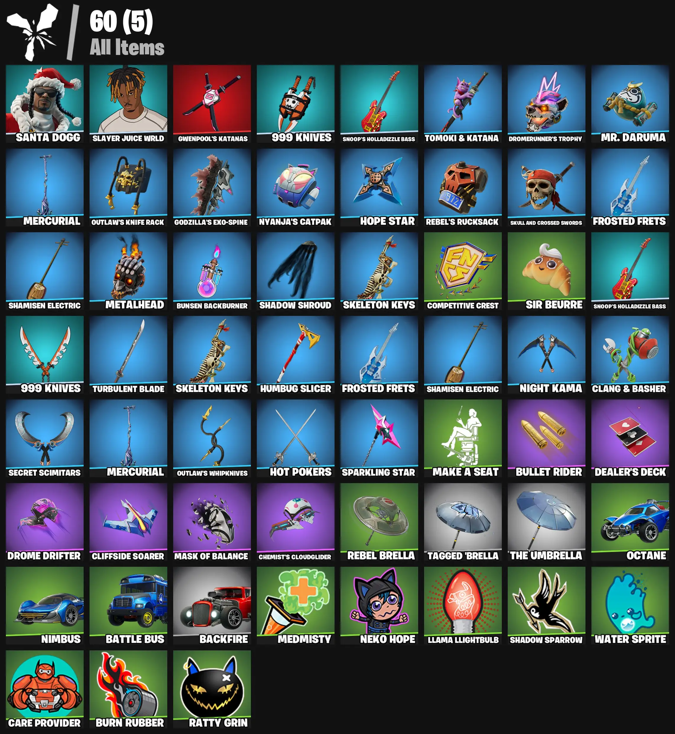 [PC/PSN/XBOX] 2 skins | Santa Dogg | Slayer Juice WRLD | Gwenpool's Katanas | 999 Knives | Snoop's Holladizzle Bass | Tomoki & Katana | 200 VB