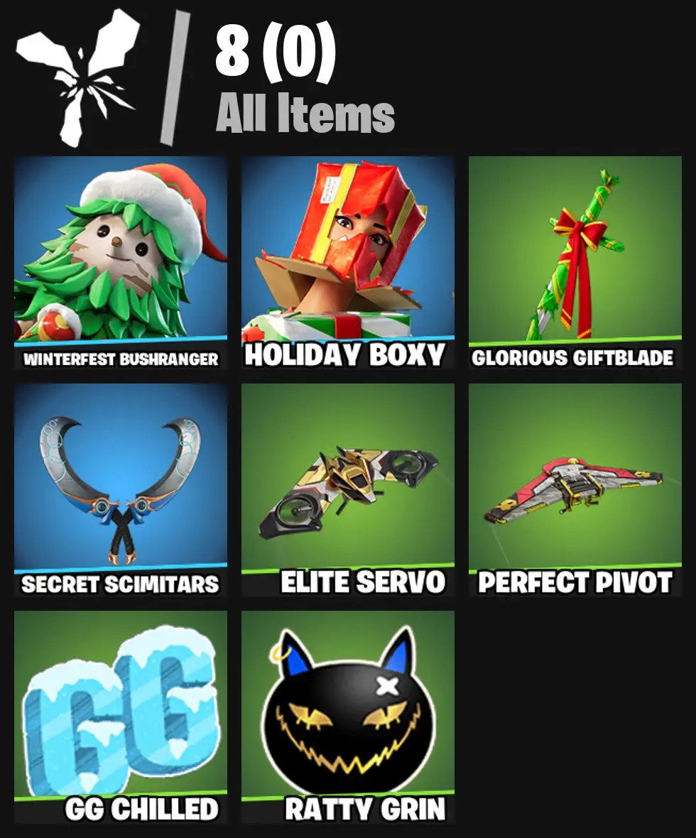 [PC/PSN/XBOX] 2 skins | Winterfest Bushranger | Holiday Boxy | Glorious Giftblade | Secret Scimitars | Elite Servo | Perfect Pivot | 0 VB