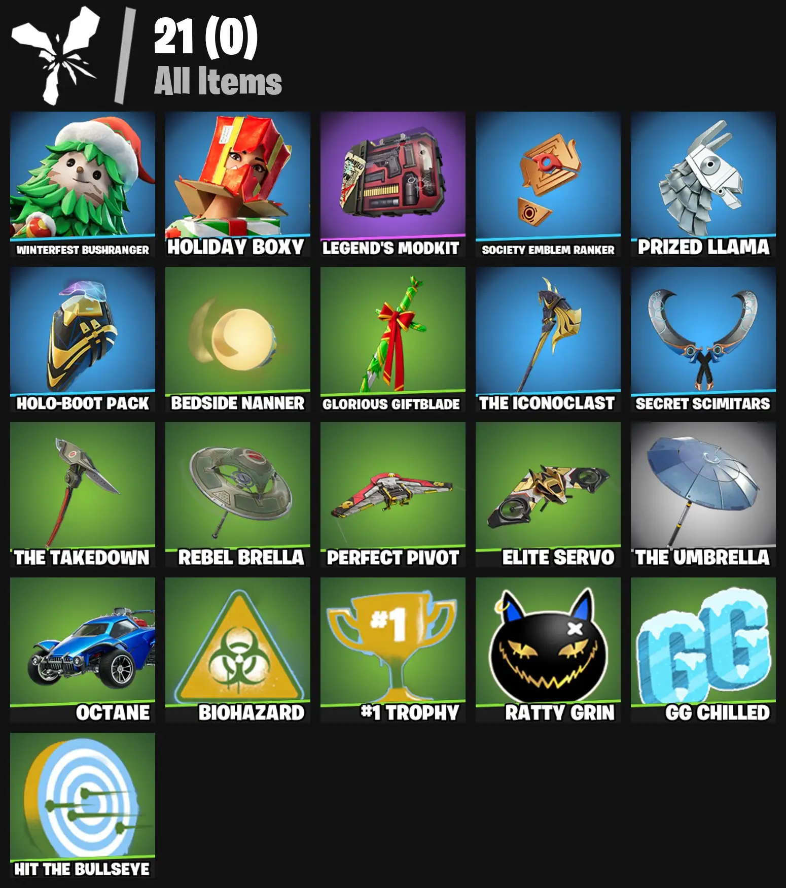 [PC/PSN/XBOX] 2 skins | Winterfest Bushranger | Holiday Boxy | Legend's Modkit | Society Emblem Ranker | Prized Llama | Holo-Boot Pack | 100 VB
