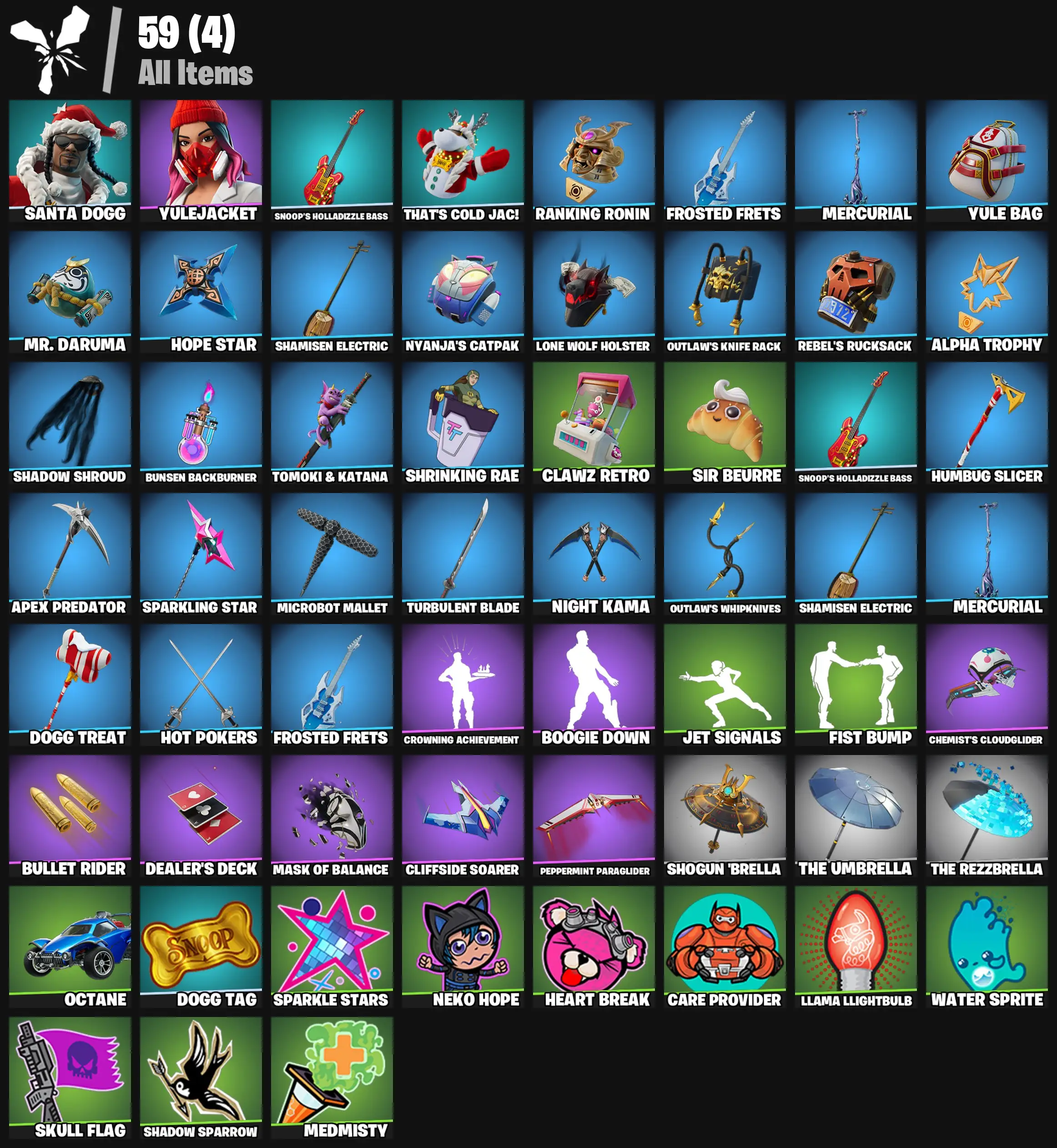 [PC/PSN/XBOX] 2 skins | Santa Dogg | Yulejacket | Snoop's Holladizzle Bass | That's Cold Jac! | Ranking Ronin | Frosted Frets | Mercurial | Yule Bag | 200 VB