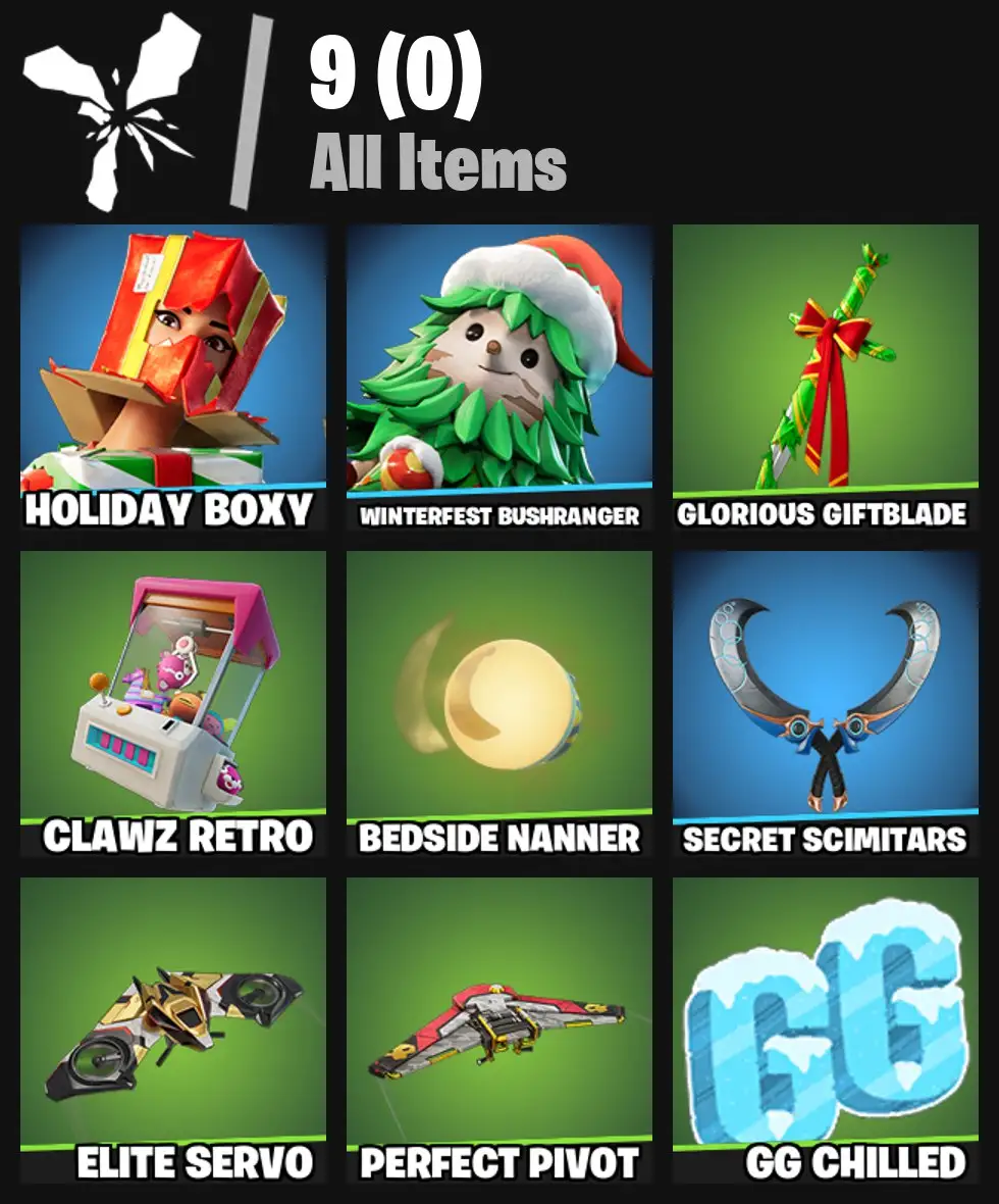 [PC/PSN/XBOX] 2 skins | Holiday Boxy | Winterfest Bushranger | Glorious Giftblade | Clawz Retro | Bedside Nanner | Secret Scimitars | Elite Servo | 0 VB