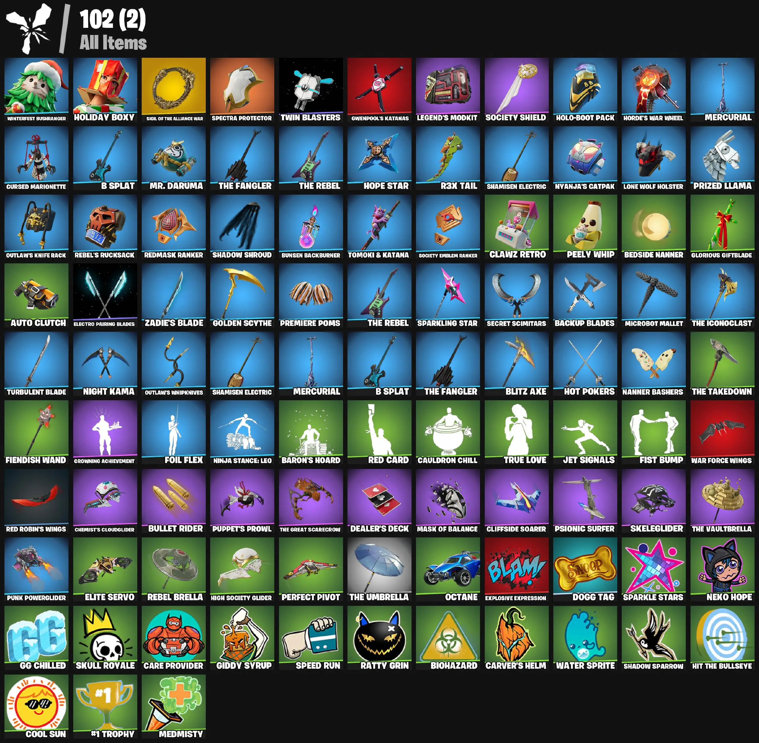 [PC/PSN/XBOX] 2 skins | Sigil of the Alliance War | Winterfest Bushranger | Holiday Boxy | Spectra Protector | Twin Blasters | Gwenpool's Katanas | 200 VB