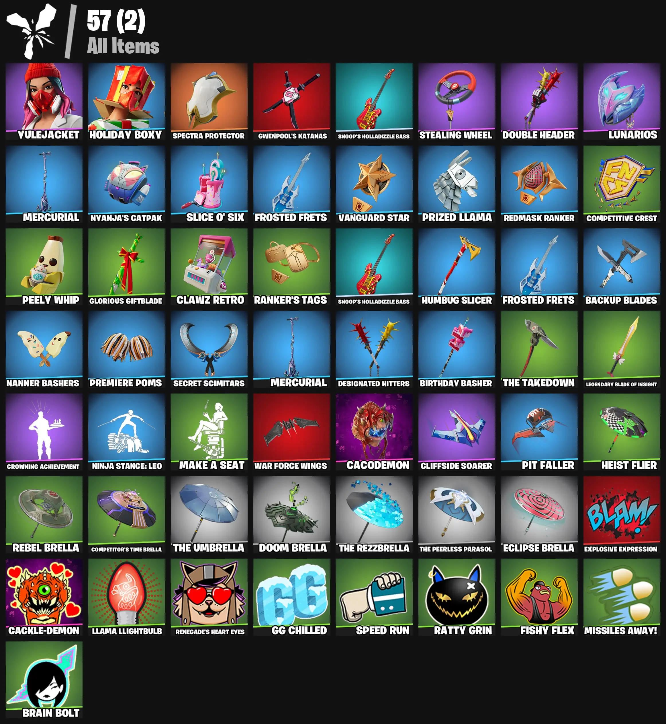 [PC/PSN/XBOX] 2 skins | Yulejacket | Holiday Boxy | Spectra Protector | Gwenpool's Katanas | Snoop's Holladizzle Bass | Stealing Wheel | 300 VB