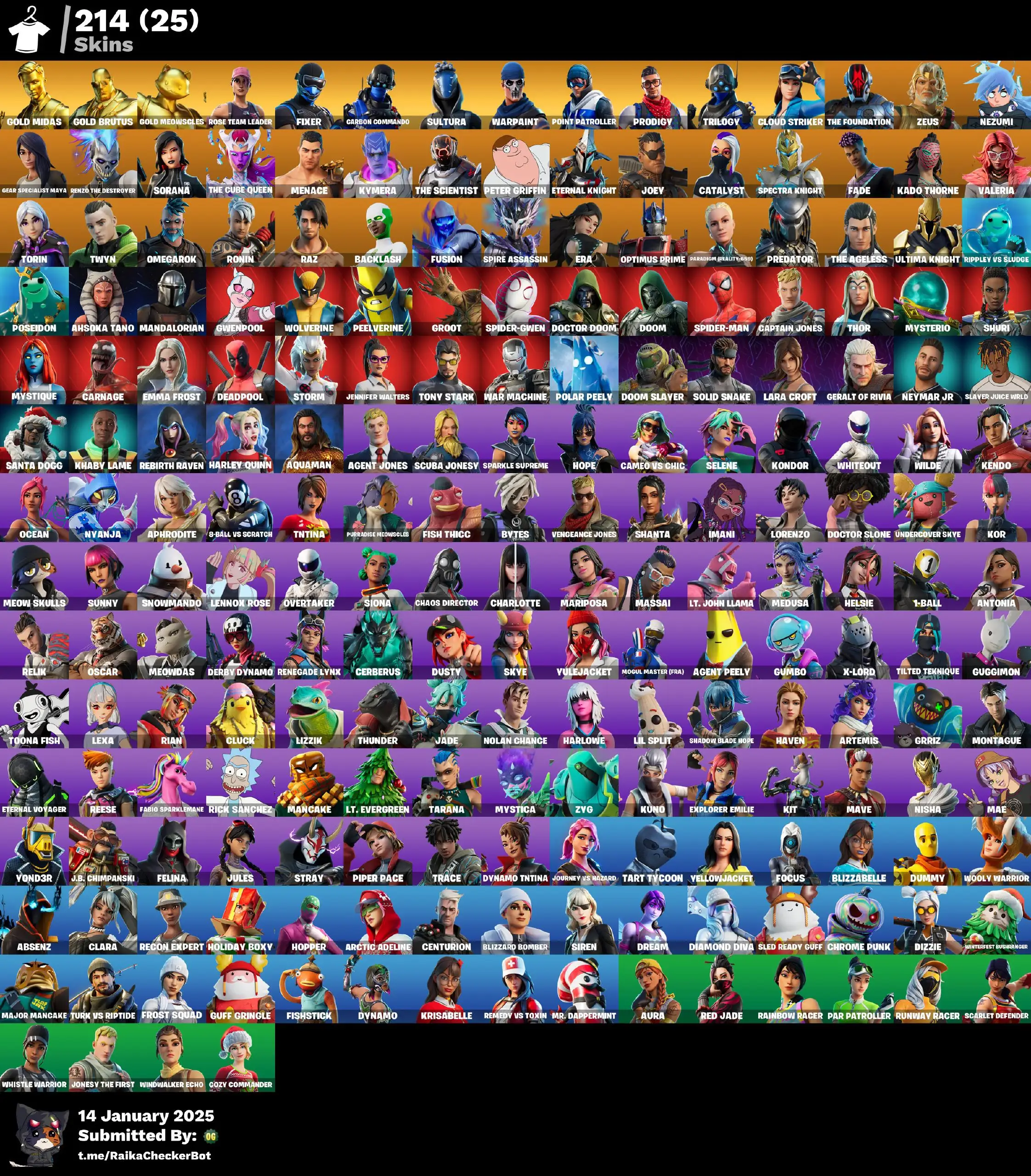 Midas Spider 214 Skins · Rare OG STW Account | 🛡️ Midas, Spider-Gwen & More