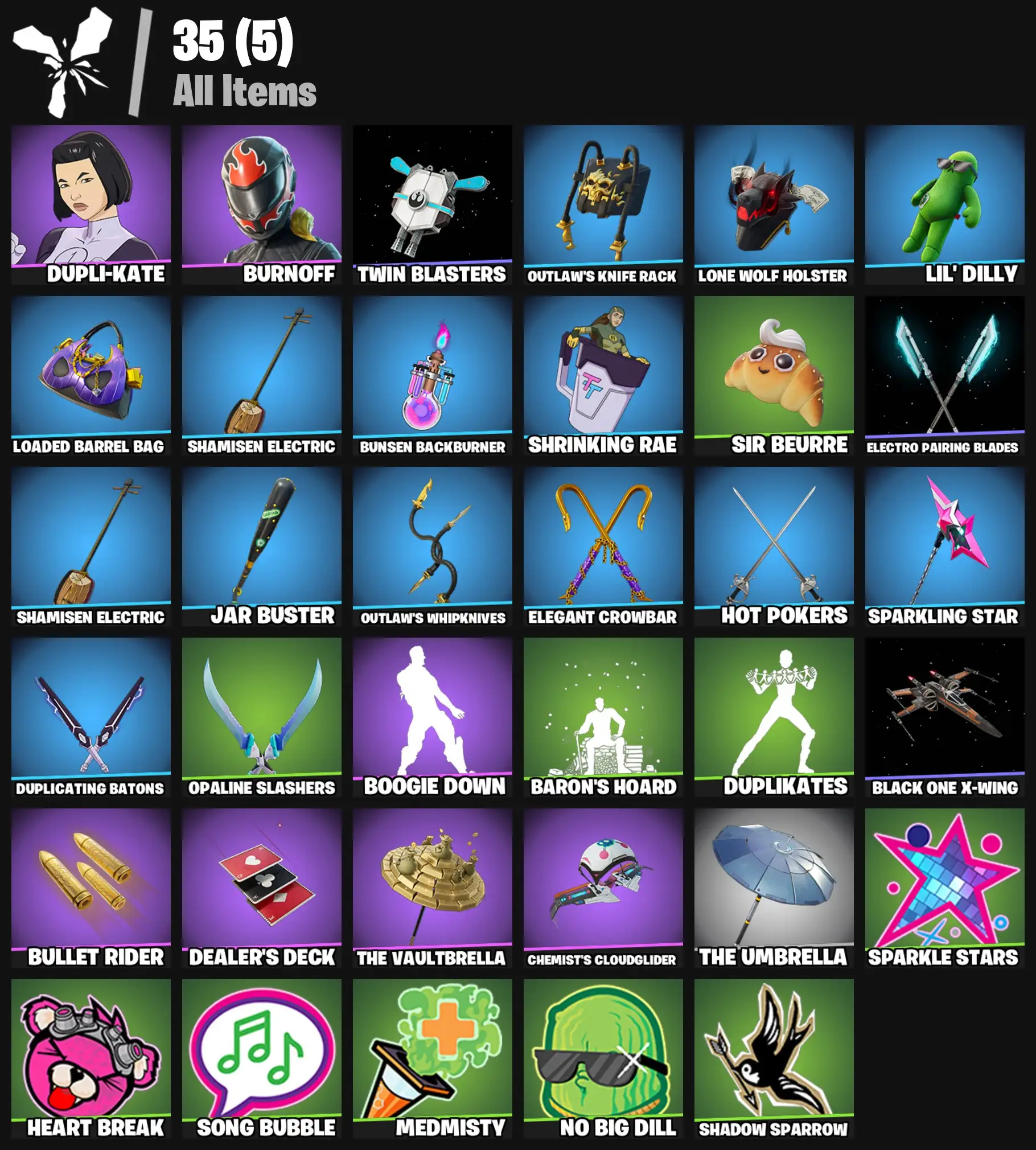 [PC/PSN/XBOX] 2 skins | Dupli-Kate | Burnoff | Twin Blasters | Outlaw's Knife Rack | Lone Wolf Holster | Lil' Dilly | Loaded Barrel Bag | 200 VB